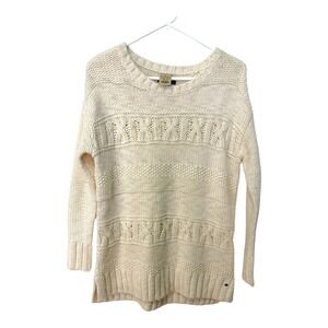 American Eagle Small Ivory Knit Sweater Wool Blend Cable Pullover Boho Cozy Core